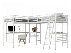 2-Zits Tussenbed - 2 X 90 X 200 Cm - Met Hoekbureau En Ladders - Metaal - Wit-Vente-unique Hot
