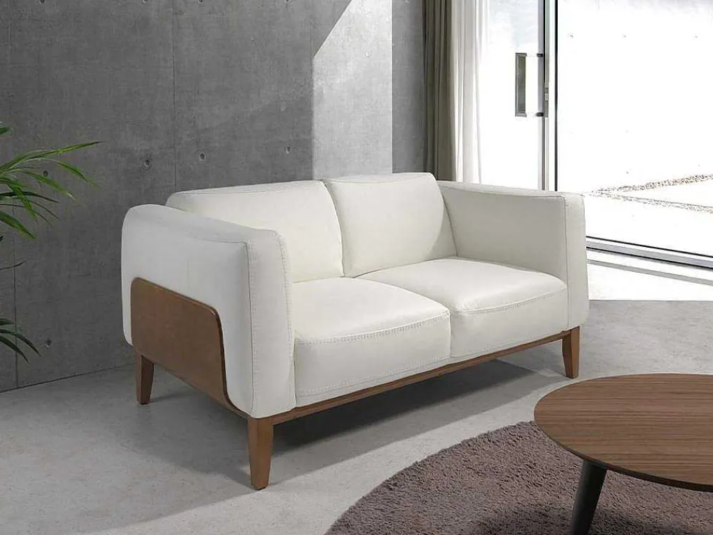 2-Zitsbank Bekleed In Wit Leder 6118-Angel Cerda
