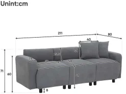 3-Zitsbank In Chenille-Stof Met 2 Kussens - Slaaphoogte 211 Cm - Grijs-ModernLuxe Clearance
