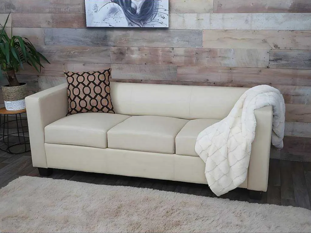 3-Zitsbank Lille, Kunstleer, Creme-Vente-unique Hot