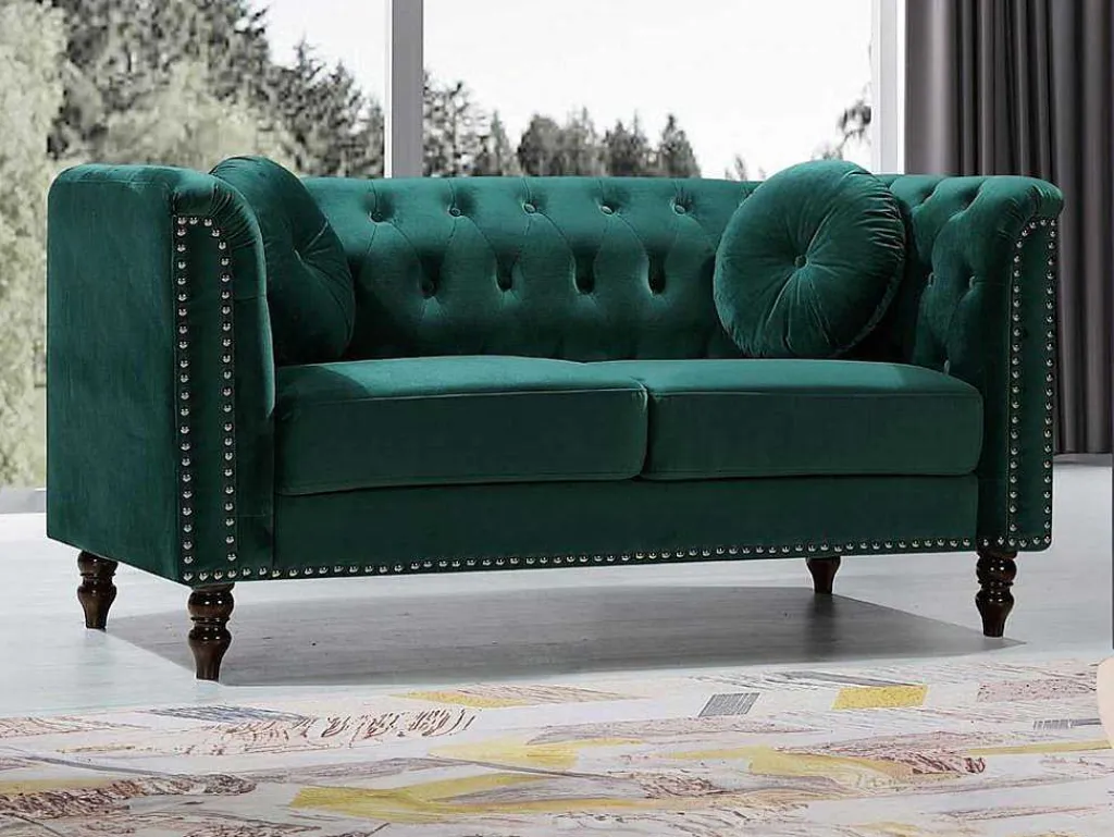 2-Zitsbank Smaragdgroen Fluweel Turner-Vente-unique New