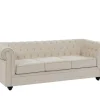 3-Zitsbank Van Beige Stof Chesterfield-Vente-unique Clearance