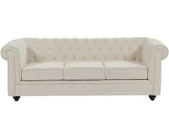 3-Zitsbank Van Beige Stof Chesterfield-Vente-unique Clearance