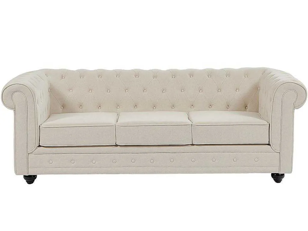 3-Zitsbank Van Beige Stof Chesterfield-Vente-unique Clearance
