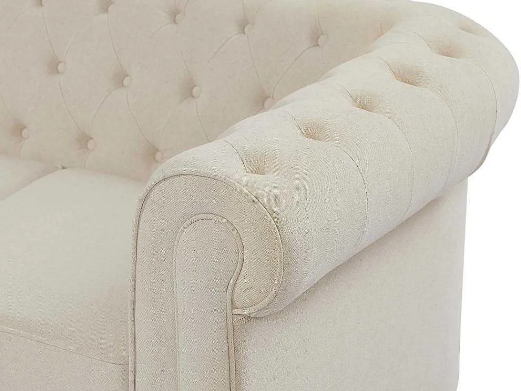 3-Zitsbank Van Beige Stof Chesterfield-Vente-unique Clearance