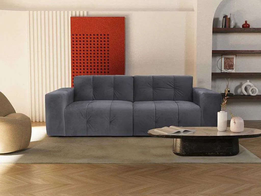 3-Zitsbank Van Grijs Fluweel Inirida-Vente-unique Outlet