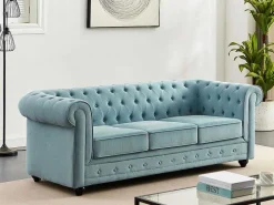 3-Zitsbank Van Lichtblauwe Stof Chesterfield-Vente-unique Sale