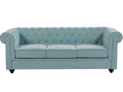 3-Zitsbank Van Lichtblauwe Stof Chesterfield-Vente-unique Sale