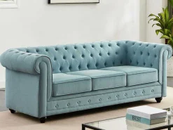 3-Zitsbank Van Lichtblauwe Stof Chesterfield-Vente-unique Sale