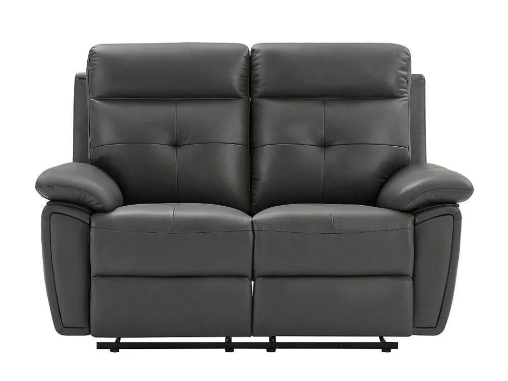 2-Zits-Relaxbank Van Grijs Leer Vineta-Vente-unique Outlet