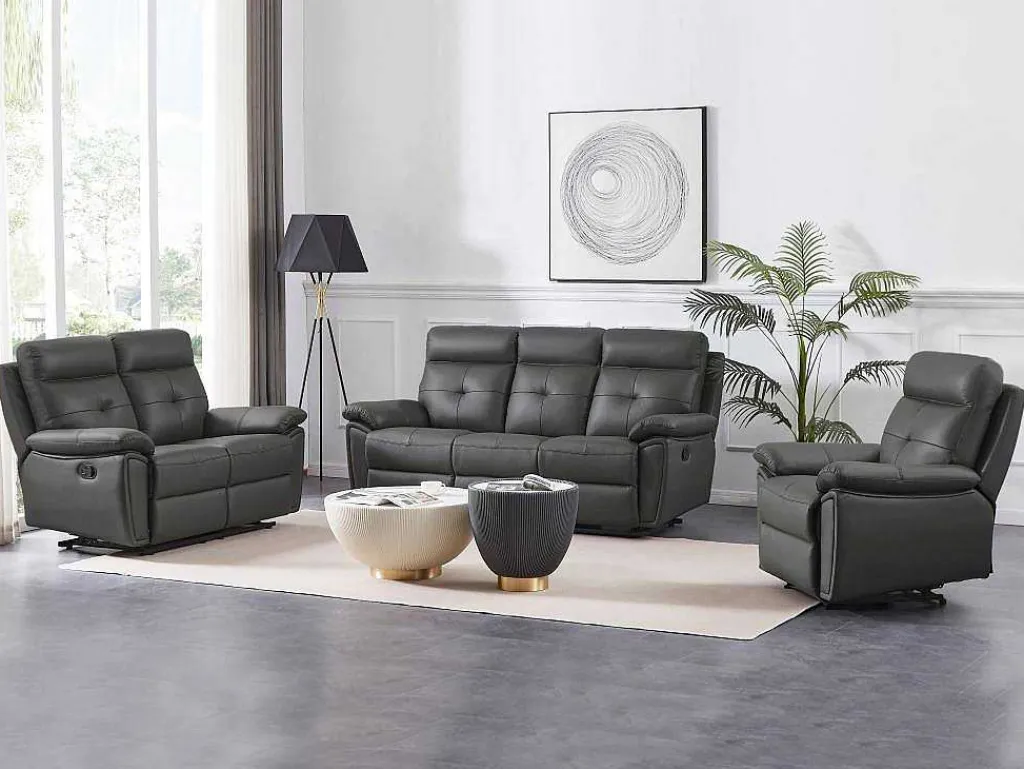 2-Zits-Relaxbank Van Grijs Leer Vineta-Vente-unique Outlet
