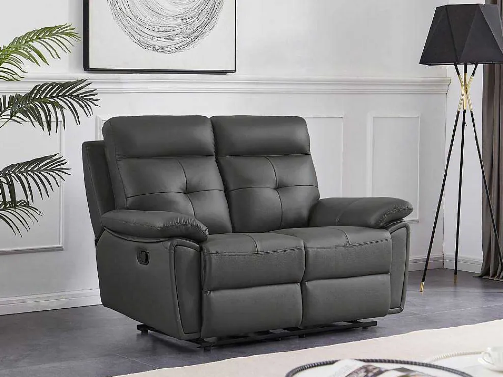 2-Zits-Relaxbank Van Grijs Leer Vineta-Vente-unique Outlet