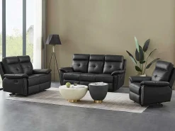 3-Zits-Relaxbank Van Zwart Leer Vineta-Vente-unique Clearance