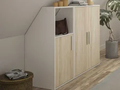 Zolderkast 3 Deuren En 1 Opbergvak - Wit En Houtlook - Adezio-Vente-unique Best