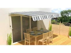 Zonnewering Paleas - Handmatig - 3,95 X 2,5M - Grijs En Wit-Vente-unique New