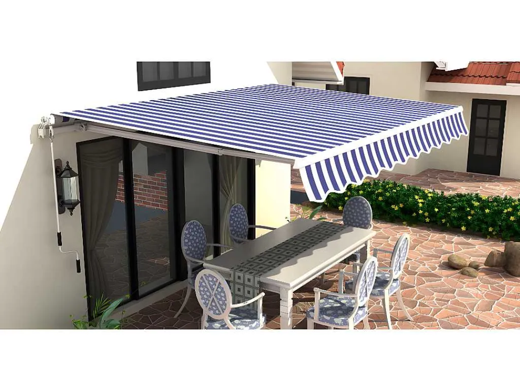 Zonnewering Paleas - Handmatig - 3,95 X 2,5M - Blauw En Wit-Vente-unique Discount
