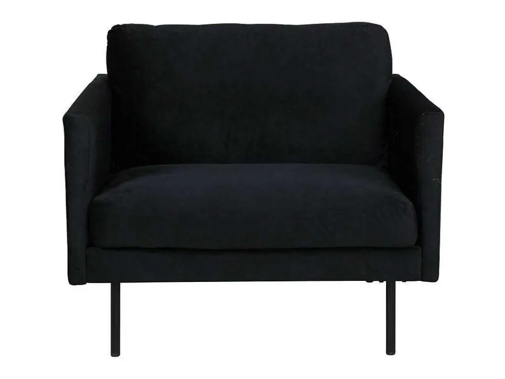 Zoom Fauteuil Velours Zwart.-Vente-unique Sale