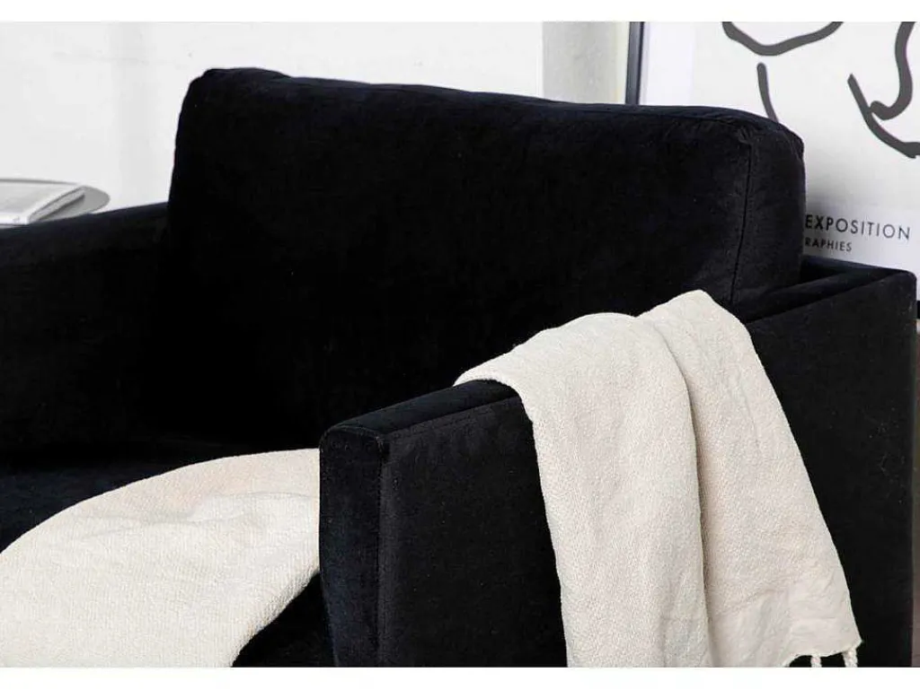 Zoom Fauteuil Velours Zwart.-Vente-unique Sale