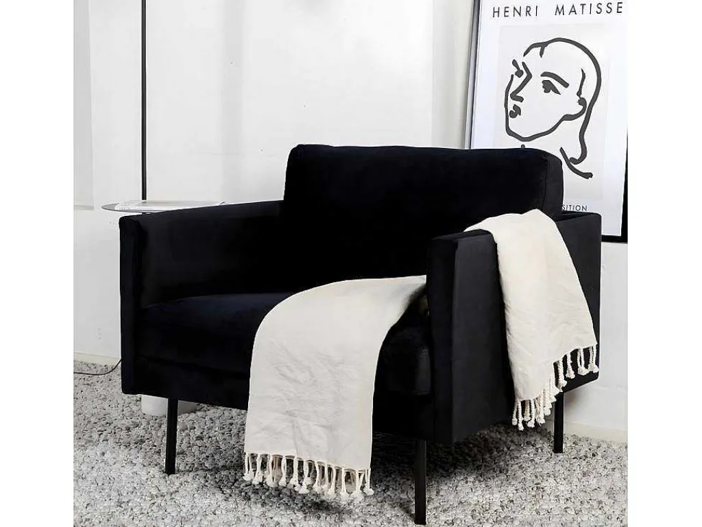 Zoom Fauteuil Velours Zwart.-Vente-unique Sale