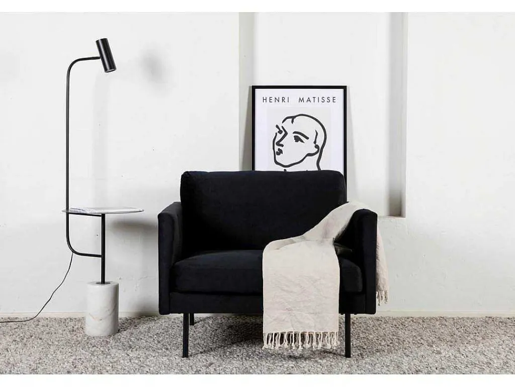 Zoom Fauteuil Velours Zwart.-Vente-unique Sale