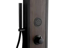 Zwarte Douchekolom Met Massagestralen Met Houten Decoratie - H127 X L48,5 Cm - Ubala-Shower & Design Hot