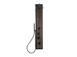 Zwarte Douchekolom Met Massagestralen Met Houten Decoratie - H127 X L48,5 Cm - Ubala-Shower & Design Hot