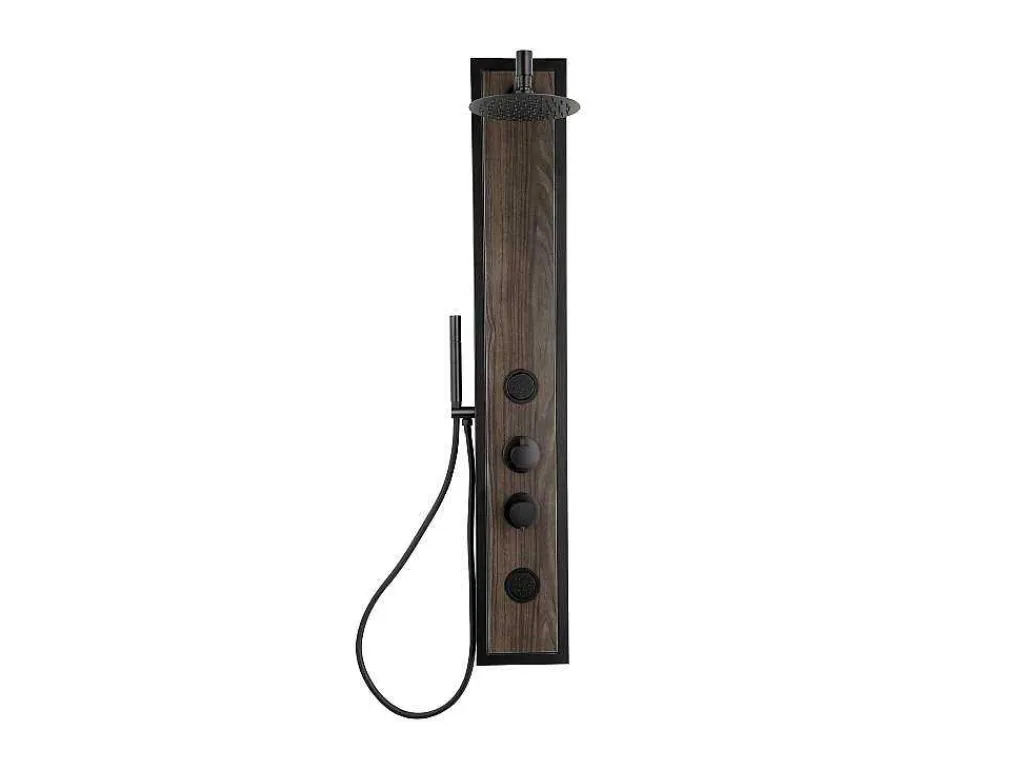 Zwarte Douchekolom Met Massagestralen Met Houten Decoratie - H127 X L48,5 Cm - Ubala-Shower & Design Hot