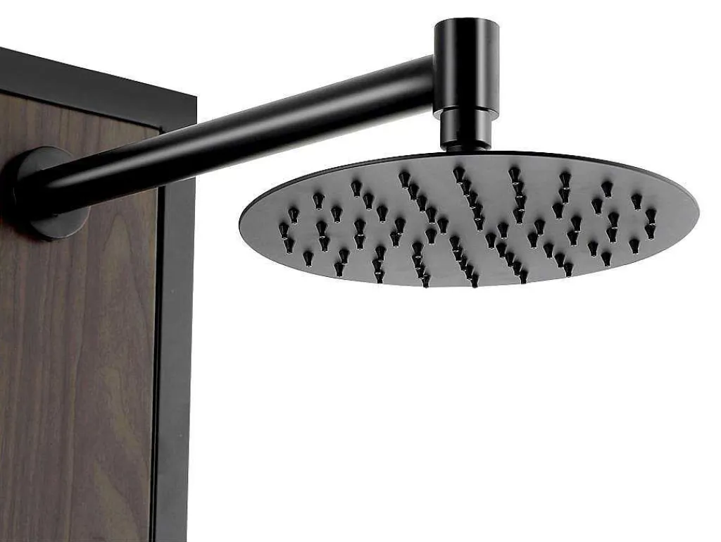Zwarte Douchekolom Met Massagestralen Met Houten Decoratie - H127 X L48,5 Cm - Ubala-Shower & Design Hot