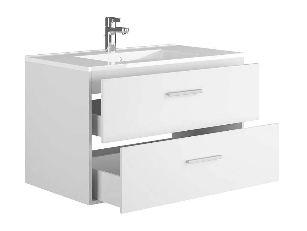 Zwevend Badkamermeubel Met Enkele Wastafel - Wit - 80 Cm - Kayla-Vente-unique
