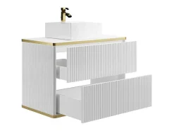 Zwevend, Geribbeld Badkamermeubel Met Goudkleurige Randen En Opzetwastafel - Wit - 80 Cm - Keliza-Vente-unique Online