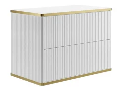 Zwevend, Geribbeld Badkamermeubel Met Goudkleurige Randen En Opzetwastafel - Wit - 80 Cm - Keliza-Vente-unique Online