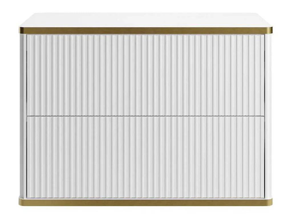 Zwevend, Geribbeld Wastafelmeubel Met Goudkleurige Randen - Wit - L80 Cm - Keliza-Vente-unique Discount