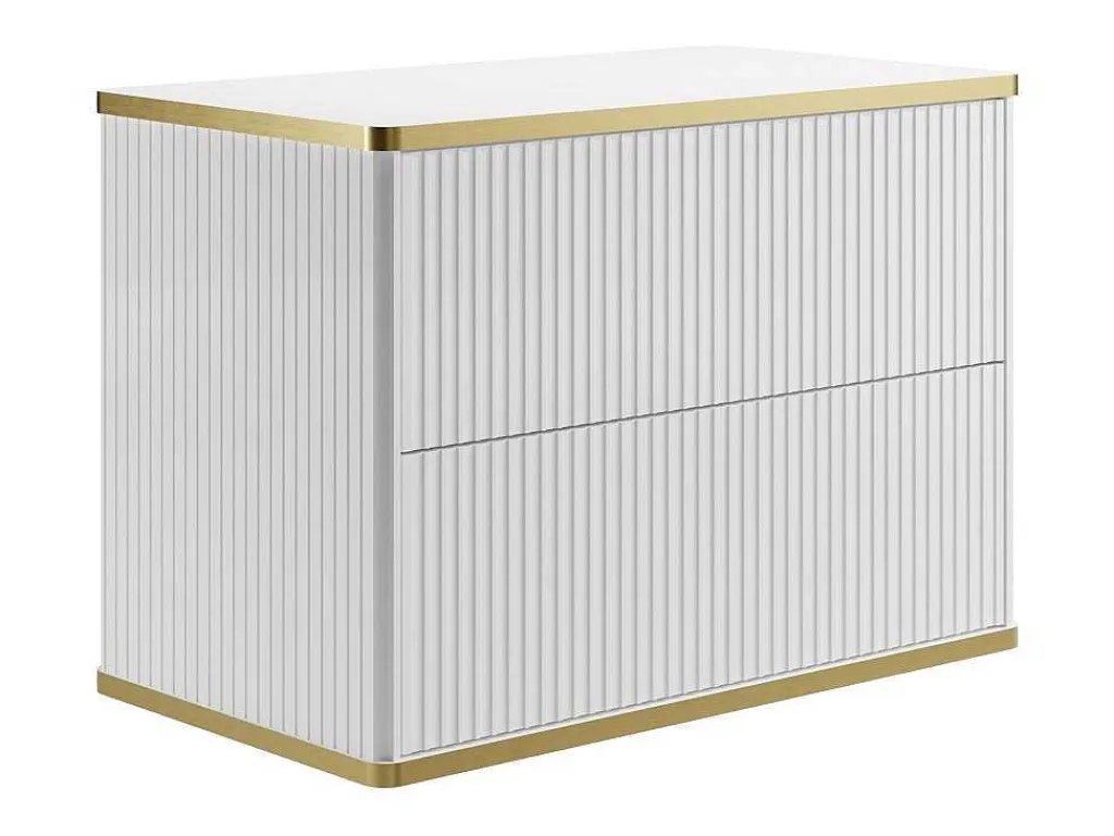 Zwevend, Geribbeld Wastafelmeubel Met Goudkleurige Randen - Wit - L80 Cm - Keliza-Vente-unique Discount