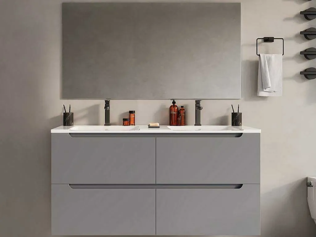 Zwevend Wastafelmeubel Met Dubbel Inbouwbekken - Grijs - 120 Cm - Selita-Vente-unique Outlet