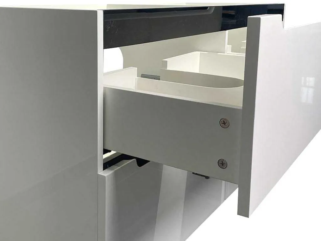 Zwevend Wastafelmeubel Met Dubbel Inbouwbekken En Kast - Wit - 120 Cm - Selita-Vente-unique Discount
