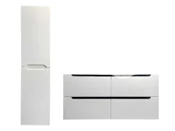 Zwevend Wastafelmeubel Met Dubbel Inbouwbekken En Kast - Wit - 120 Cm - Selita-Vente-unique Discount