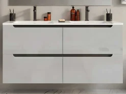 Zwevend Wastafelmeubel Met Dubbel Inbouwbekken - Wit - 120 Cm - Selita-Vente-unique Sale