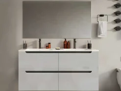 Zwevend Wastafelmeubel Met Dubbel Inbouwbekken - Wit - 120 Cm - Selita-Vente-unique Sale